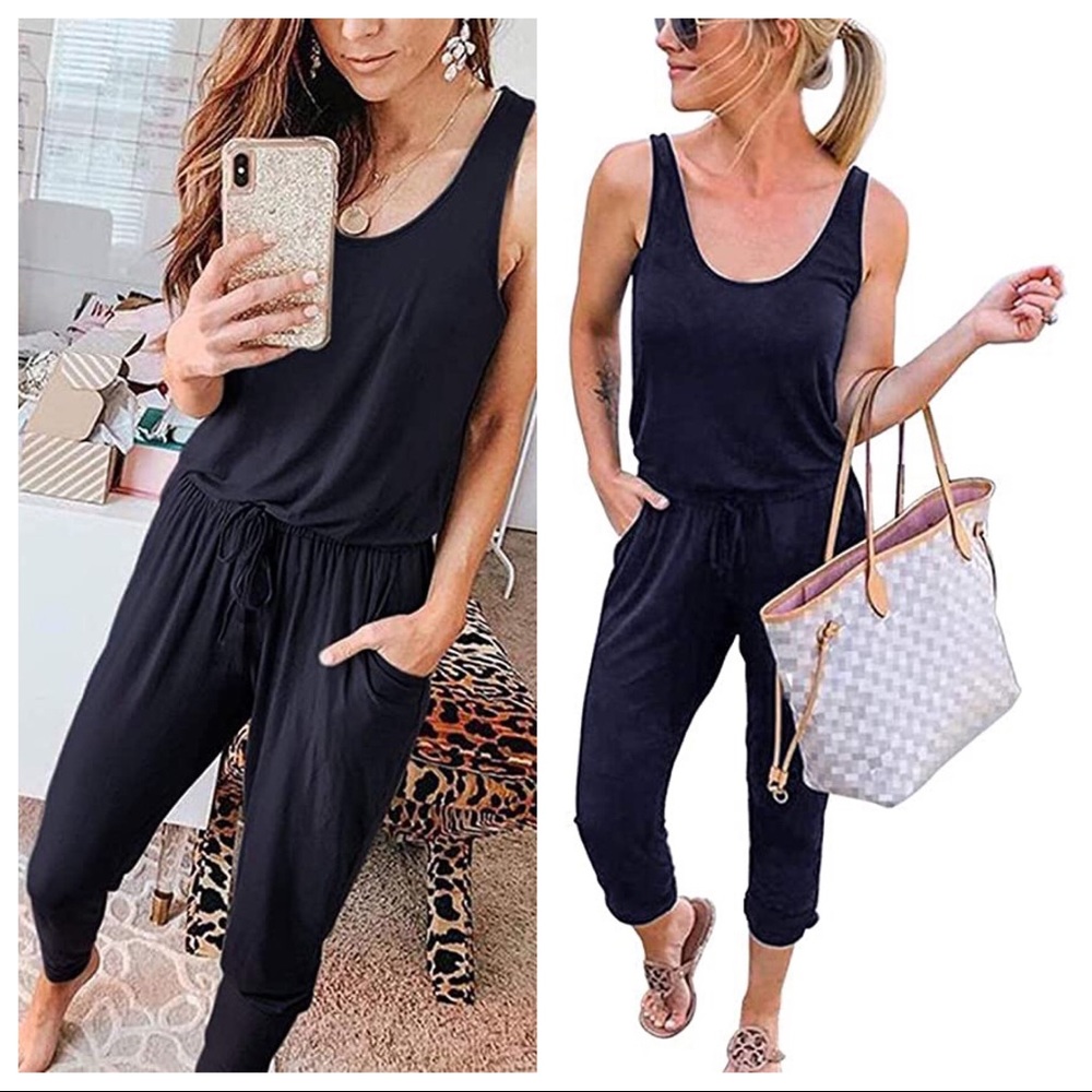 Navy Blue Drawstring Jumpsuit